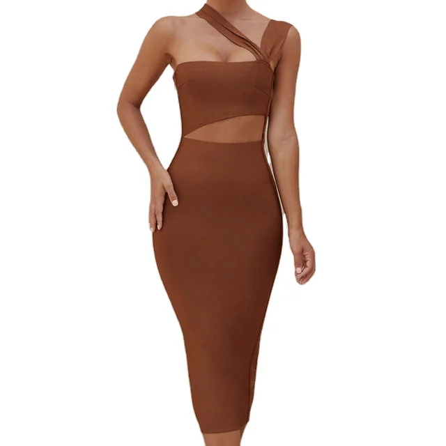 Tan Cut Out Bandage One Shoulder Midi Dresses Women Sexy Plus Size Bodycon Dress, As picture
Tan Cut Out Bandage One Shoulder Midi Dresses Women Sexy Plus Size Bodycon Dress, As picture