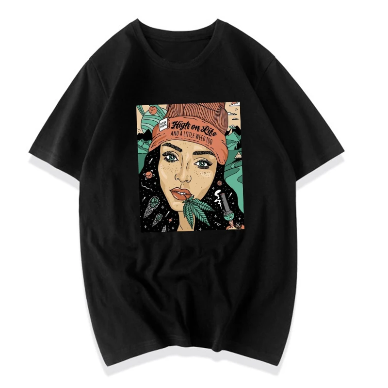 Fashion illustration Weed Girl High On Life Print Women T Shirt stoner girl Smoking Girls Shirts
Fashion illustration Weed Girl High On Life Print Women T Shirt stoner girl Smoking Girls Shirts