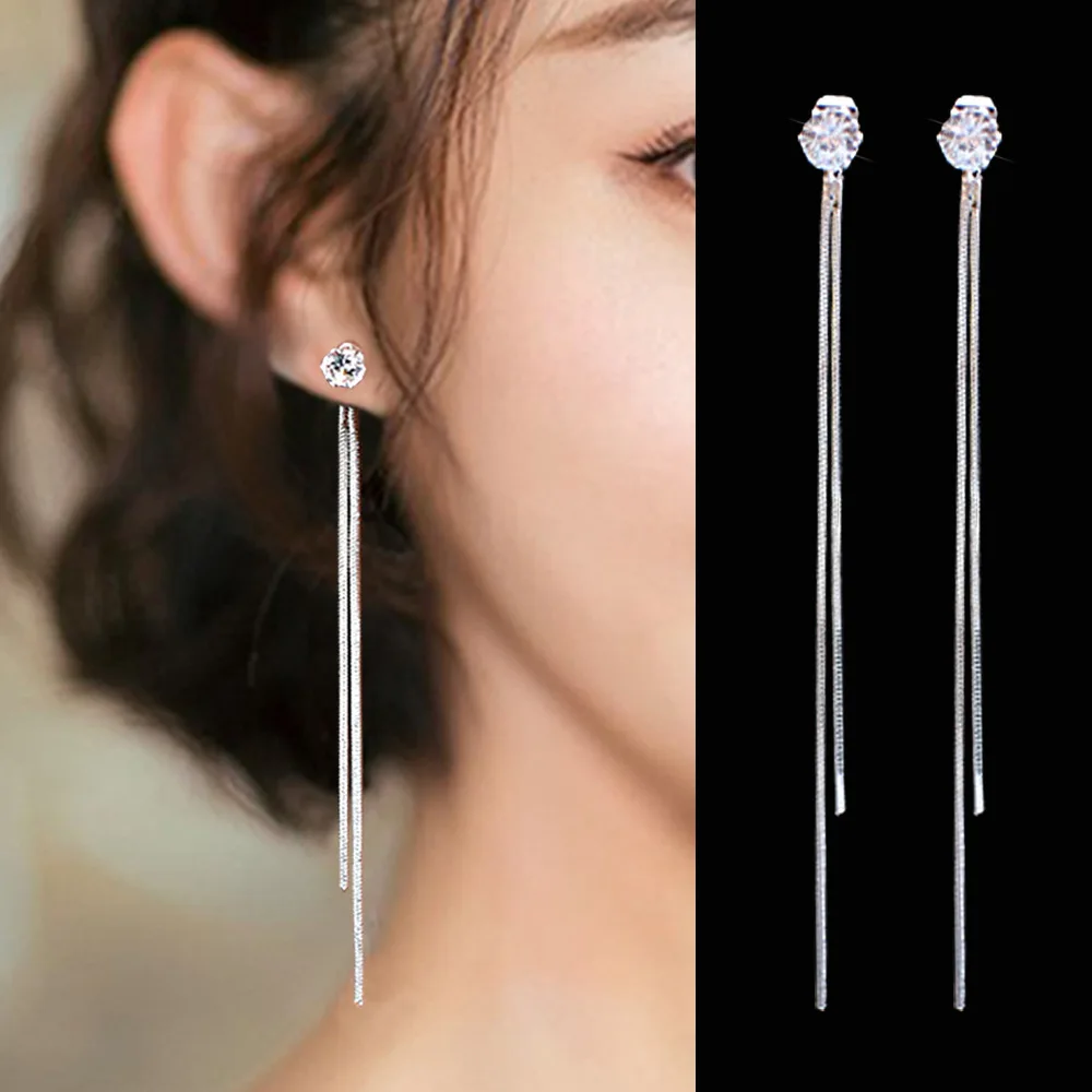 Super Immortal Diamond Set Long Edition Tassel Earrings Personalized Simple Zircon Earrings 
Super Immortal Diamond Set Long Edition Tassel Earrings Personalized Simple Zircon Earrings