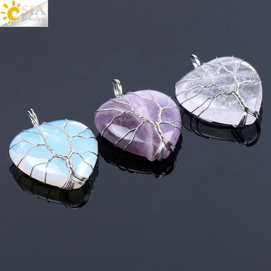 CSJA new tree of life wire wrapped crystal love heart amethyst pink quartz charm pendant necklace F053
CSJA new tree of life wire wrapped crystal love heart amethyst pink quartz charm pendant necklace F053
