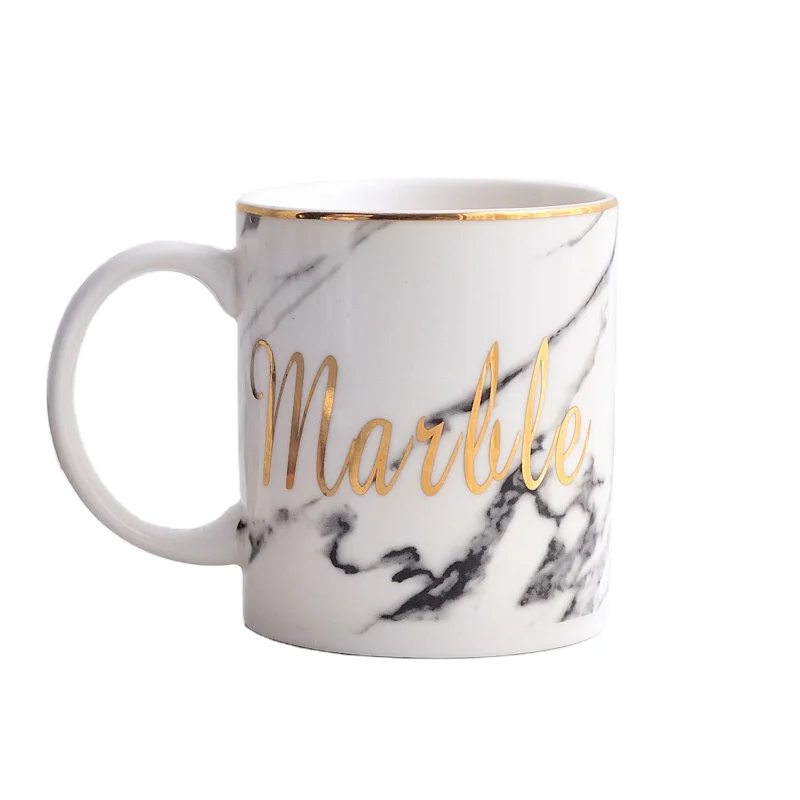 

Marble Coffee Cups and Mugs Gold Painting Porcelain Water Mug para cafe Amoureux Love Gift Drinkware Tools, White