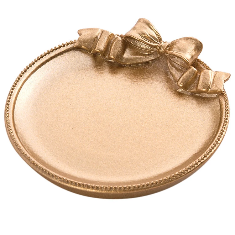 HY Gold and silver bow resin tray ring necklace jewelry storage tray household insulation coaster
HY Gold and silver bow resin tray ring necklace jewelry storage tray household insulation coaster