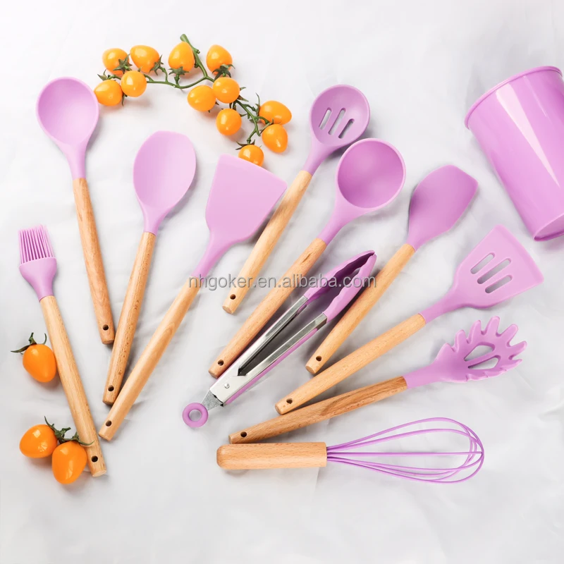 Hot Selling Non-stick Kitchen Accessories 12 Pieces Silicone kitchen Cooking Utensil Tools Set With Wood Handle, Pink
Hot Selling Non-stick Kitchen Accessories 12 Pieces Silicone kitchen Cooking Utensil Tools Set With Wood Handle, Pink