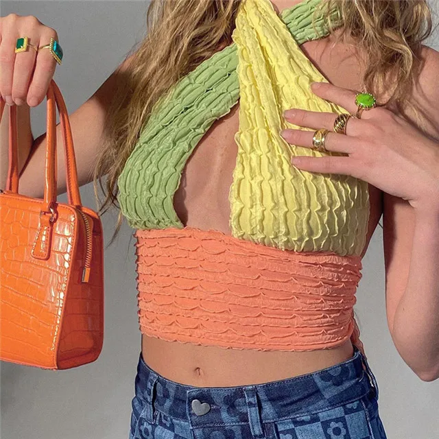Fashion Color Contrast Sexy Waistless Small V-neck Sling Slim Fit Three-color Halter Neck Display Chest, Picture color
Fashion Color Contrast Sexy Waistless Small V-neck Sling Slim Fit Three-color Halter Neck Display Chest, Picture color