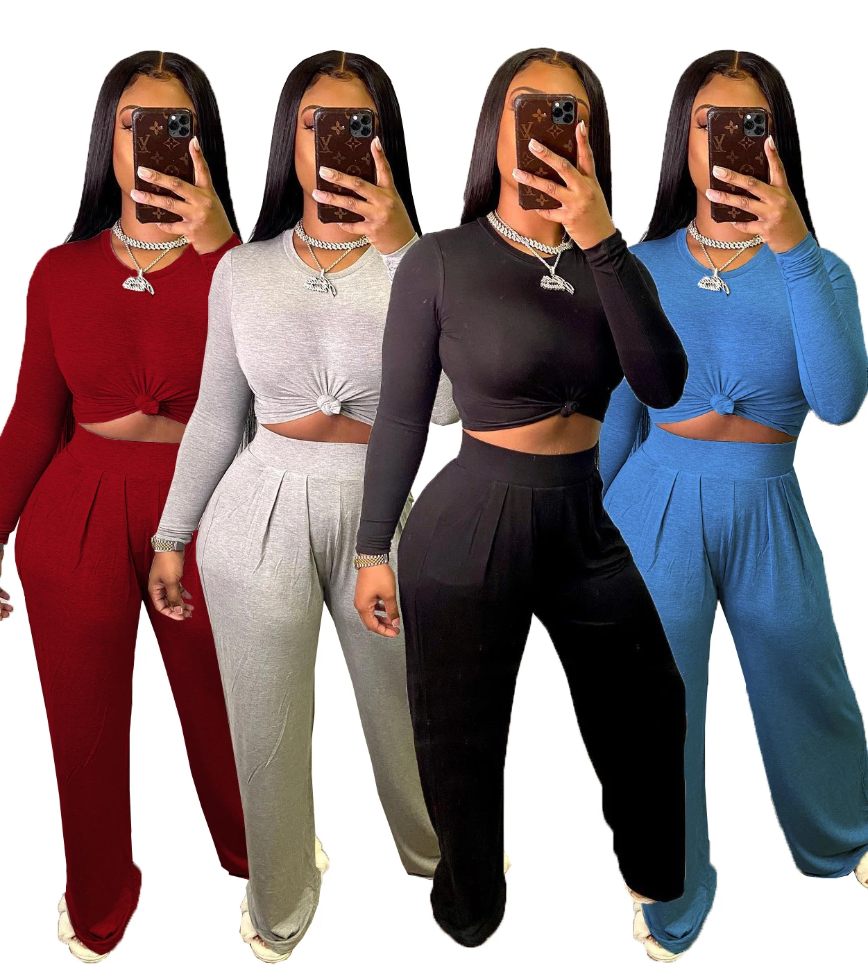 New arrival solid long sleeve solid sweatshirt women two piece set Loose leg solid color home two piece set
New arrival solid long sleeve solid sweatshirt women two piece set Loose leg solid color home two piece set