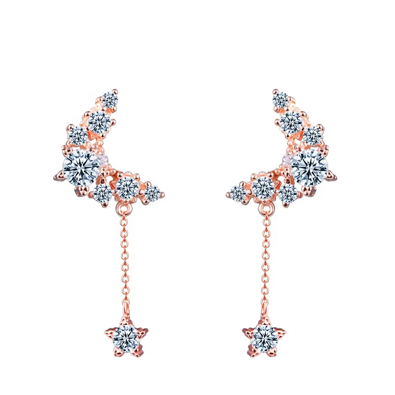 Plated Rose Gold Jewelry 925 Sterling Silver Star Moon Tassel Earrings Manufacturers Spot, White, rose gold
Plated Rose Gold Jewelry 925 Sterling Silver Star Moon Tassel Earrings Manufacturers Spot, White, rose gold