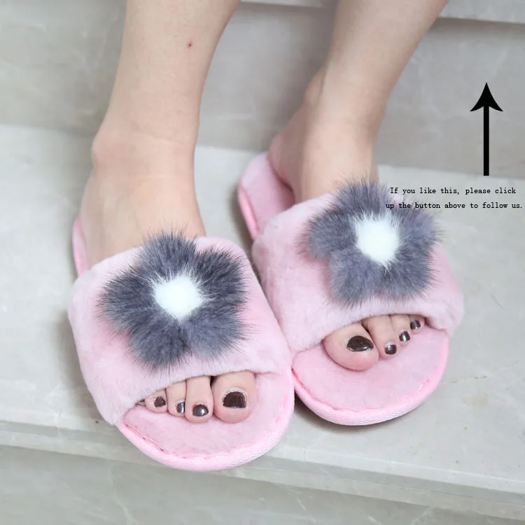Custom Logo Indoor Open Toe Fox Fur Slippers Rubber Sole Women Bedroom Slippers, Black/pink
Custom Logo Indoor Open Toe Fox Fur Slippers Rubber Sole Women Bedroom Slippers, Black/pink