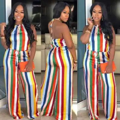 CL-151 Fashion Casual Wide Leg Backless Jumpsuit Full Length Colorful Rainbow Printed Strip Jumpsuits, As picture show
CL-151 Fashion Casual Wide Leg Backless Jumpsuit Full Length Colorful Rainbow Printed Strip Jumpsuits, As picture show