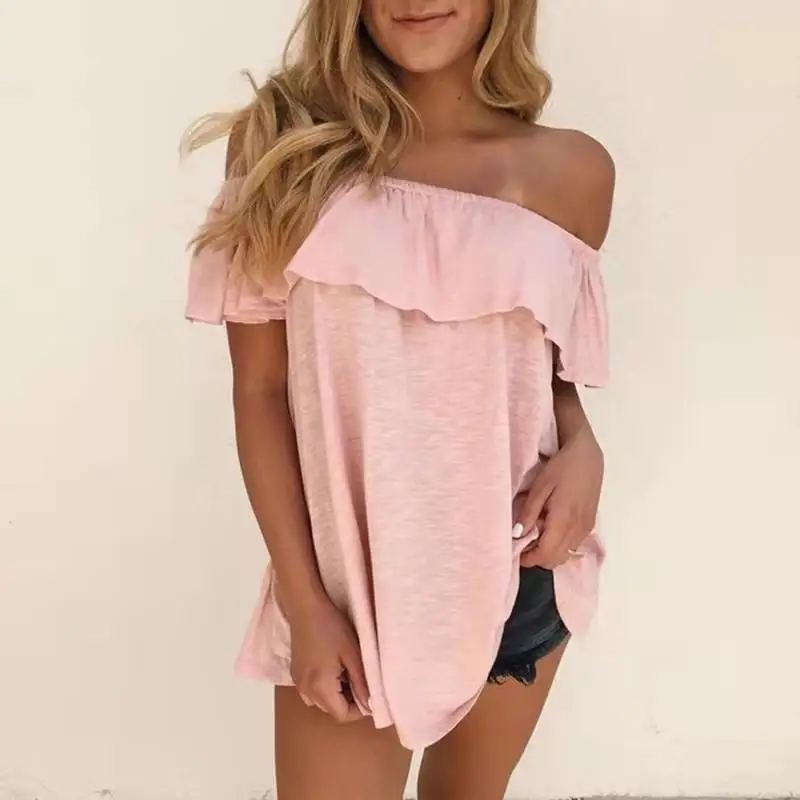 European and American hot trade women's wear 2021 summer casual sexy off shoulder short sleeve T-shirt
European and American hot trade women's wear 2021 summer casual sexy off shoulder short sleeve T-shirt