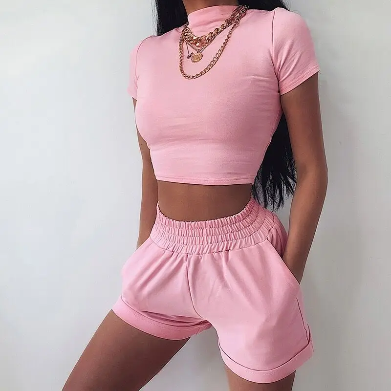 Women Two Piece Set Crop Top And Shorts Pocket Elastic Short Sleeve Top Tracksuit, Pink,green,gray
Women Two Piece Set Crop Top And Shorts Pocket Elastic Short Sleeve Top Tracksuit, Pink,green,gray