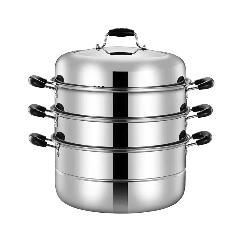 Customize cookware Logo soup pot 3 layer large food steamer stainless steel cooking pots 28cm with lid