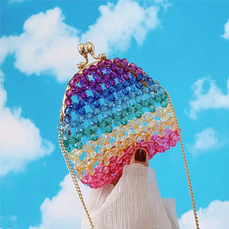 Women Handmade Small Rainbow Color shoulder bag Transparent Stripe Acrylic Beaded Clasp Crossbody Bag, Customizable
Women Handmade Small Rainbow Color shoulder bag Transparent Stripe Acrylic Beaded Clasp Crossbody Bag, Customizable