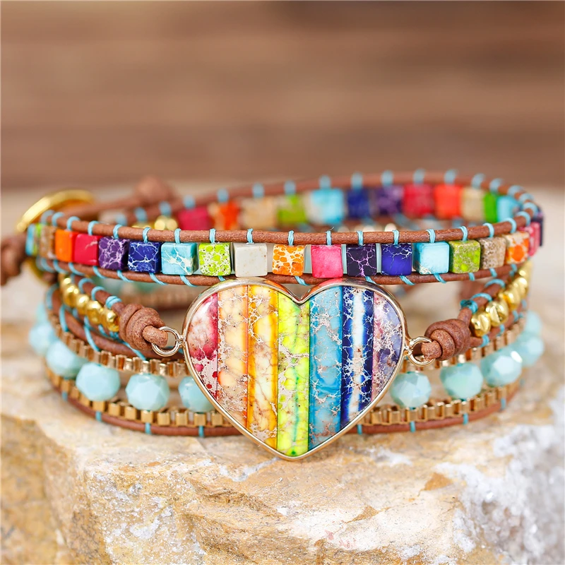 YueTong 7 Chakra Leather Wrap Bracelet Multi Colors Natural Stone Heart Shape 3 Layers Bead Bracelet Jewelry Bijoux Dropshipping
YueTong 7 Chakra Leather Wrap Bracelet Multi Colors Natural Stone Heart Shape 3 Layers Bead Bracelet Jewelry Bijoux Dropshipping