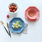 Food serving Octagonal matte multi-colored plates 7.5 inch ceramic dinner plate