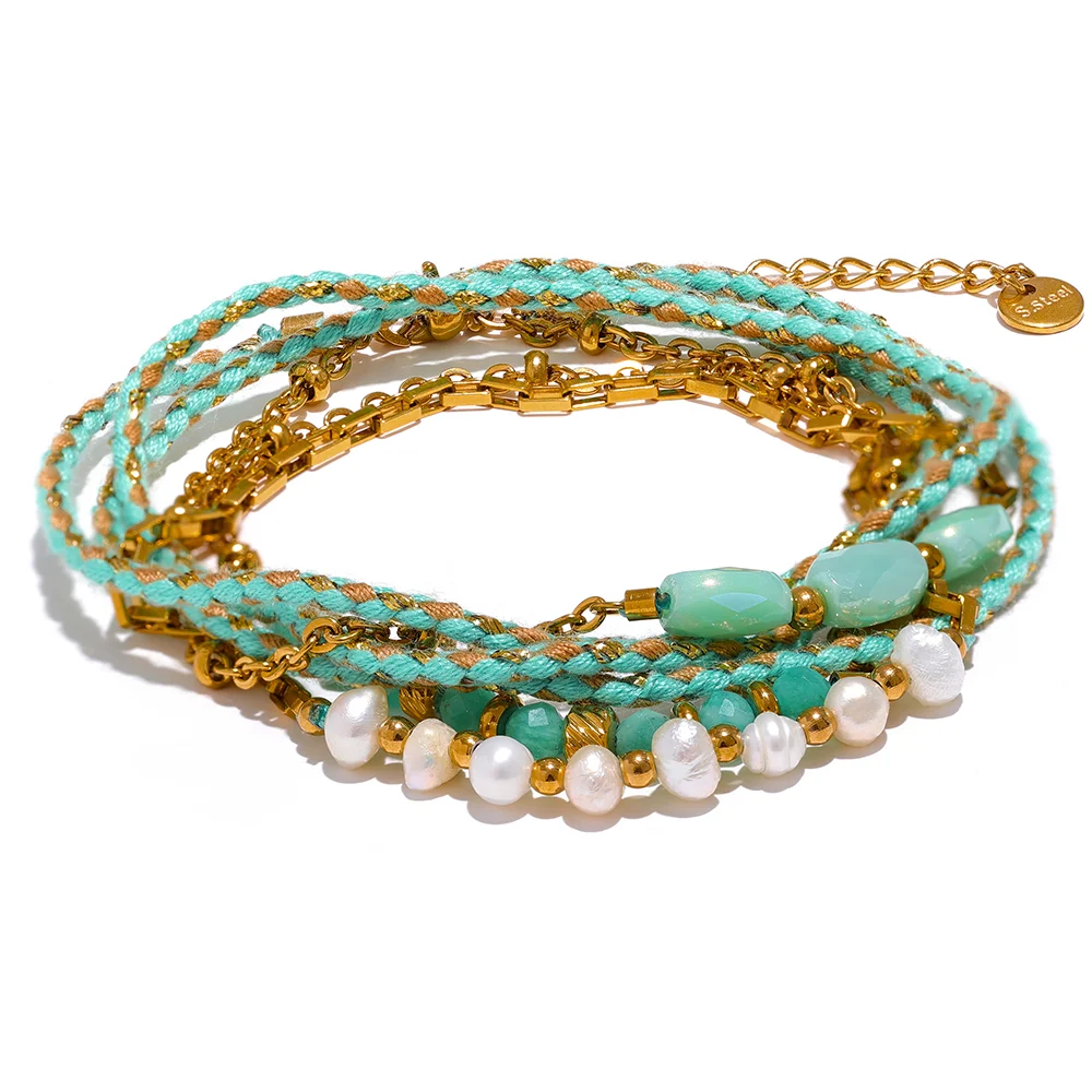 JINYOU 1498 Stainless Steel Double Layer Braided Rope Handmade Necklace Green Crystal Natural Pearl Bohemian Summer Holiday
JINYOU 1498 Stainless Steel Double Layer Braided Rope Handmade Necklace Green Crystal Natural Pearl Bohemian Summer Holiday