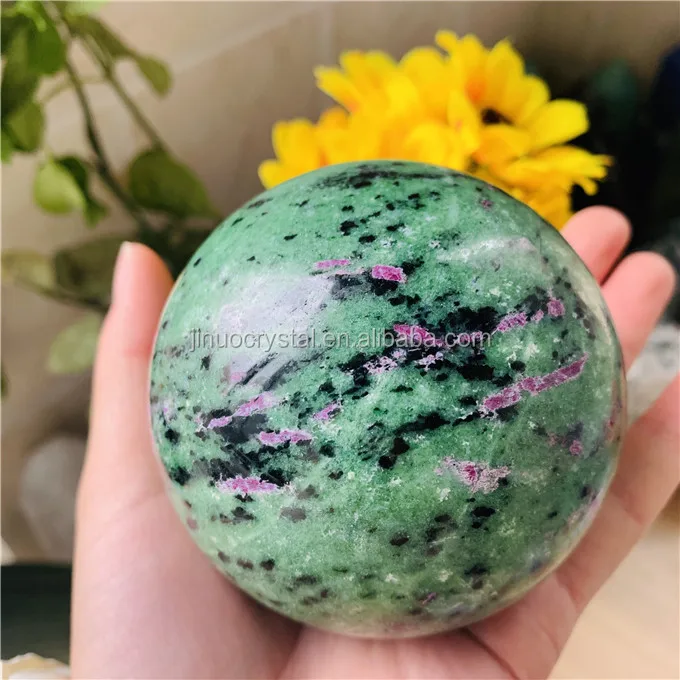 natural crystal polished epidote stone sphere natural ruby