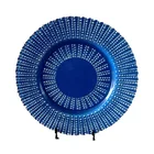 Wholesale suppliers decorative tableware 13 inch blue diamond beads glass charger plate for service