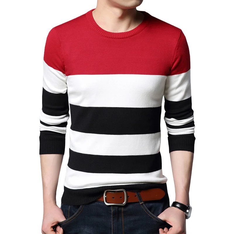 Men's striped round neck pullover long sleeve sweater slim Korean men's bottoming shirt
Men's striped round neck pullover long sleeve sweater slim Korean men's bottoming shirt