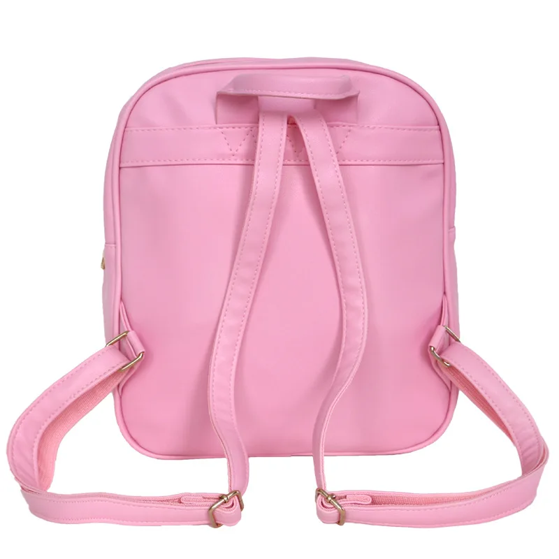 Custom Pink Teens Girls Candy PU Leather Love Heart Shape Window Clear Ita Bag Backpack 