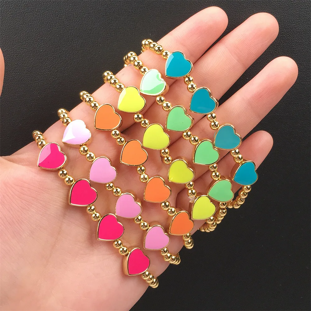 New Arrival Round Beaded Enamel Heart Bracelet Elastic Colorful Oil Drip Heart Gold Beaded Bracelet
New Arrival Round Beaded Enamel Heart Bracelet Elastic Colorful Oil Drip Heart Gold Beaded Bracelet