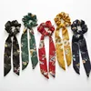 Women hair tie scrunchies with big tails hair bands chiffon pony tail holder print flower elastic scrunchies for girls