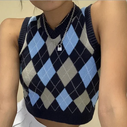 new arrivals spring fall fashion casual crop women V-neck sleeveless ladies plaid knit argyle sweater vest, Picture
new arrivals spring fall fashion casual crop women V-neck sleeveless ladies plaid knit argyle sweater vest, Picture