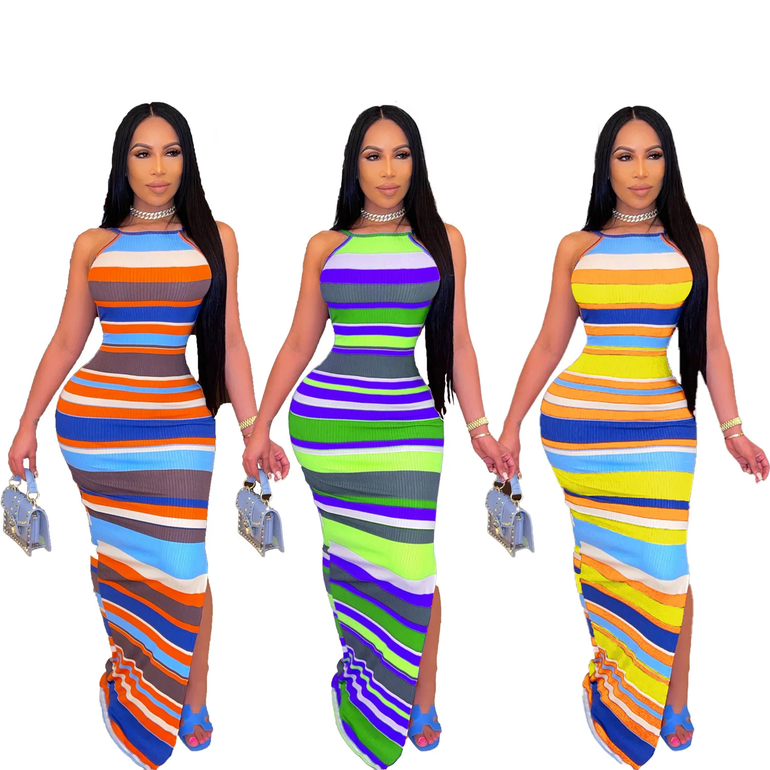 2021 Hot Sale Elbise Striped Sleeveless Backless Bodycon Summer Sun Slit Maxi Dresses Women Casual, Picture color
2021 Hot Sale Elbise Striped Sleeveless Backless Bodycon Summer Sun Slit Maxi Dresses Women Casual, Picture color