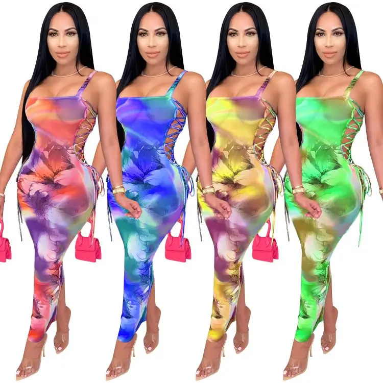 2021 New Arrival Spring Sleeveless Strap Bandage Bodycon Maxi Dresses Colorful Printed Tie Dye Hollow Out Bandage Sexy Women Dr, Customized color
2021 New Arrival Spring Sleeveless Strap Bandage Bodycon Maxi Dresses Colorful Printed Tie Dye Hollow Out Bandage Sexy Women Dr, Customized color