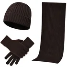 Custom men winter wool knitted beanie hat scarf and gloves set plain
