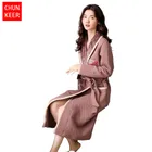 Ladies pure cotton interlayer layer cotton printed autumn and winter long gown long style dressing gown