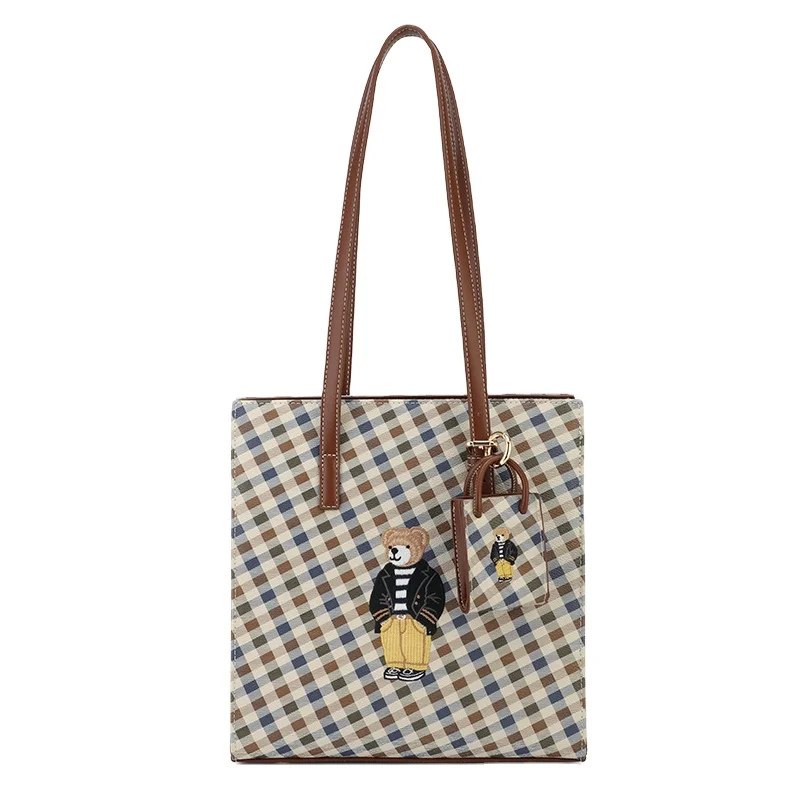 TTWNBEAR PVC British retro checkered palm bear bag durable and excellent zipper handbags, Brown
TTWNBEAR PVC British retro checkered palm bear bag durable and excellent zipper handbags, Brown