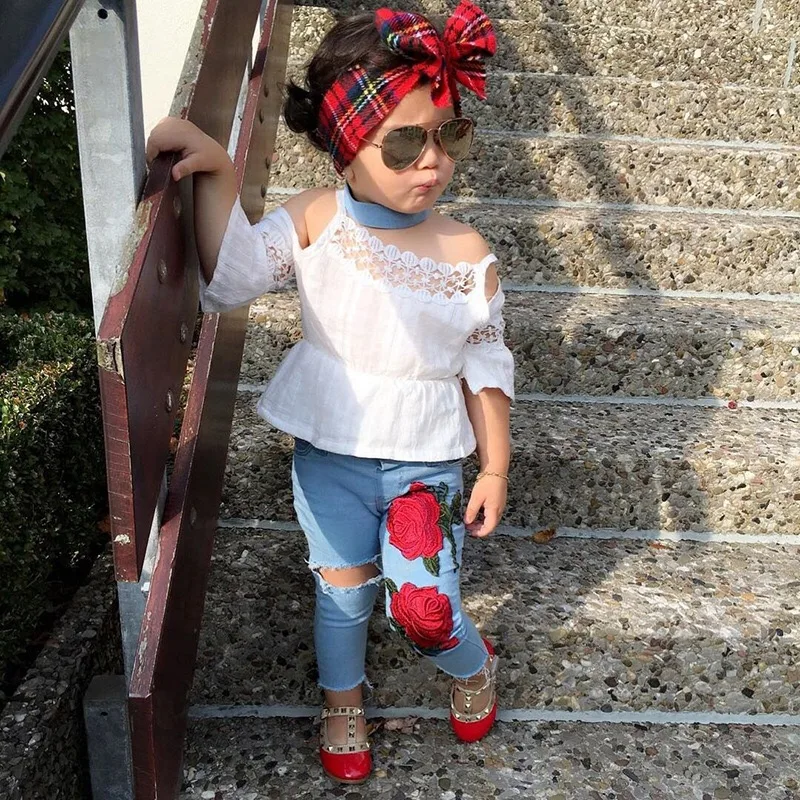new style infant tollder Tops and rose hole Pants 2 Pieces Summer Children's girl clothing Set, Customized
new style infant tollder Tops and rose hole Pants 2 Pieces Summer Children's girl clothing Set, Customized