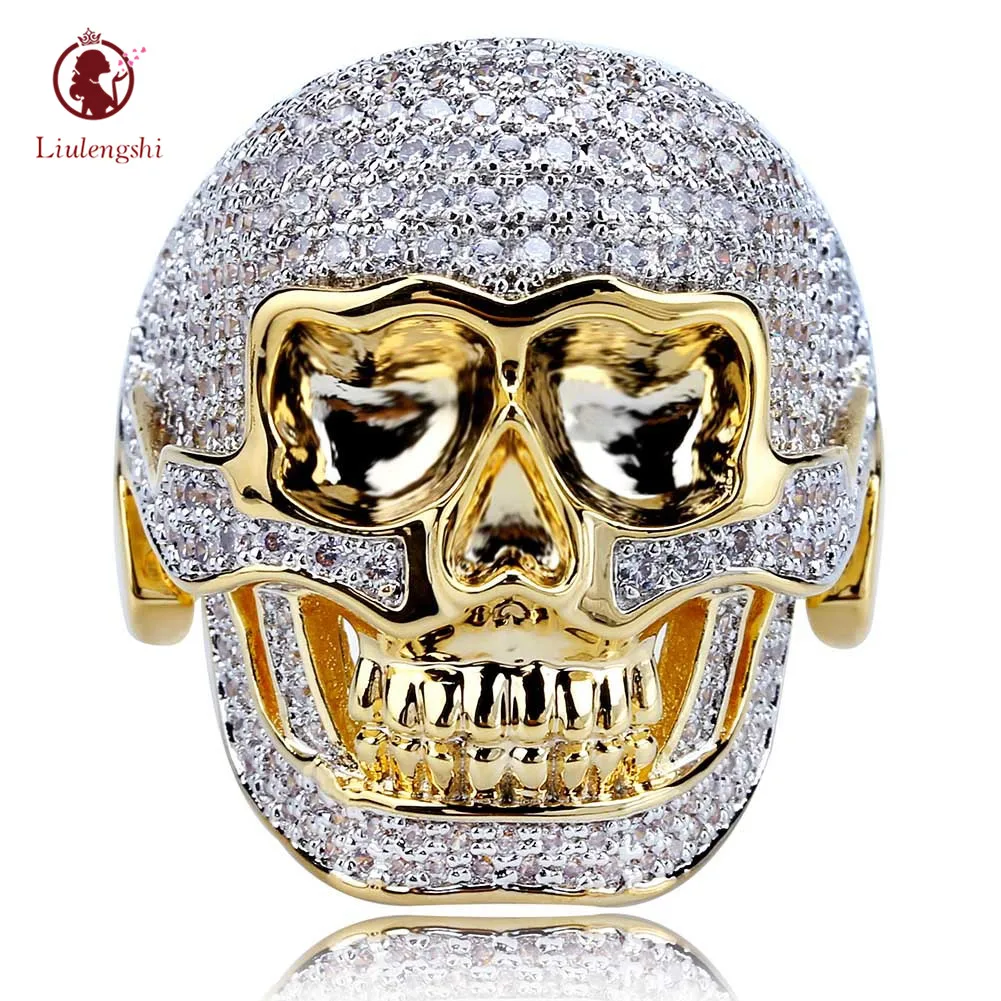 Mens Hip Hop 14 K Gold Plated CZ Stone Skull Ring Full Bling Zircon Brass Skull Rings for Man 
Mens Hip Hop 14 K Gold Plated CZ Stone Skull Ring Full Bling Zircon Brass Skull Rings for Man