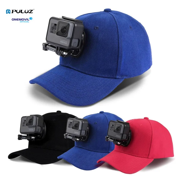 

Wholesale PULUZ Outdoor Fitness Baseball Hat with J-Hook Buckle Mount & Screw for GoPro Hero 9 Camera Accessories, Black blue red