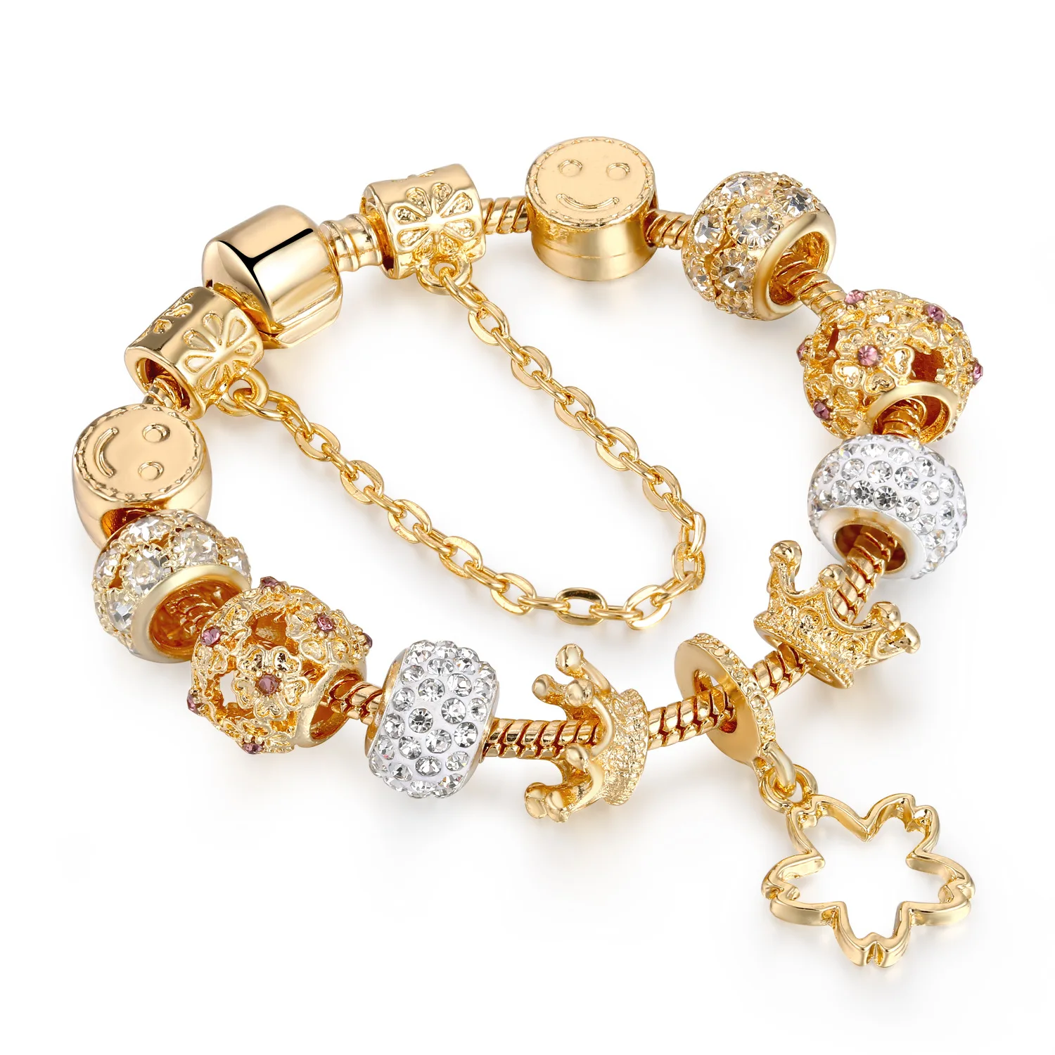 Vintage Gold Filled Jewelry DIY Glass Beads Smile Face Charm Bracelet Crystal Zircon Balls Crown Charm Bracelet Women Gift
Vintage Gold Filled Jewelry DIY Glass Beads Smile Face Charm Bracelet Crystal Zircon Balls Crown Charm Bracelet Women Gift