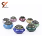 Unique colored ceramic burner incense with brass cover for indoor decoration