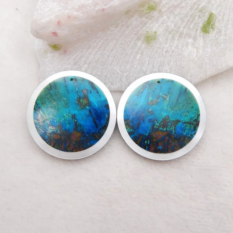 Mother Of Pearl, Chrysocolla and Multi-color Picasso Jasper Intarsia Earring Pendant Pair, 33x3mm, 15.2g, Orange
Mother Of Pearl, Chrysocolla and Multi-color Picasso Jasper Intarsia Earring Pendant Pair, 33x3mm, 15.2g, Orange