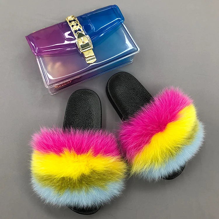 New arrival big real fox fur furry slides slippers jelly purse women fur fluffy slippers with matching hand bag, Customized color
New arrival big real fox fur furry slides slippers jelly purse women fur fluffy slippers with matching hand bag, Customized color