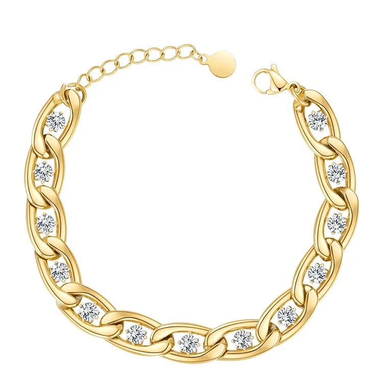 Latest High Quality 18K Gold Plated Stainless Steel Jewellry Crystal Zircon Link Chain Bracelet B212228 
Latest High Quality 18K Gold Plated Stainless Steel Jewellry Crystal Zircon Link Chain Bracelet B212228