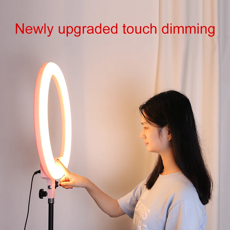 ניתן לעמעום 18 inch makeup ring light led circle selfie ring light with cell phone holder tripod stand