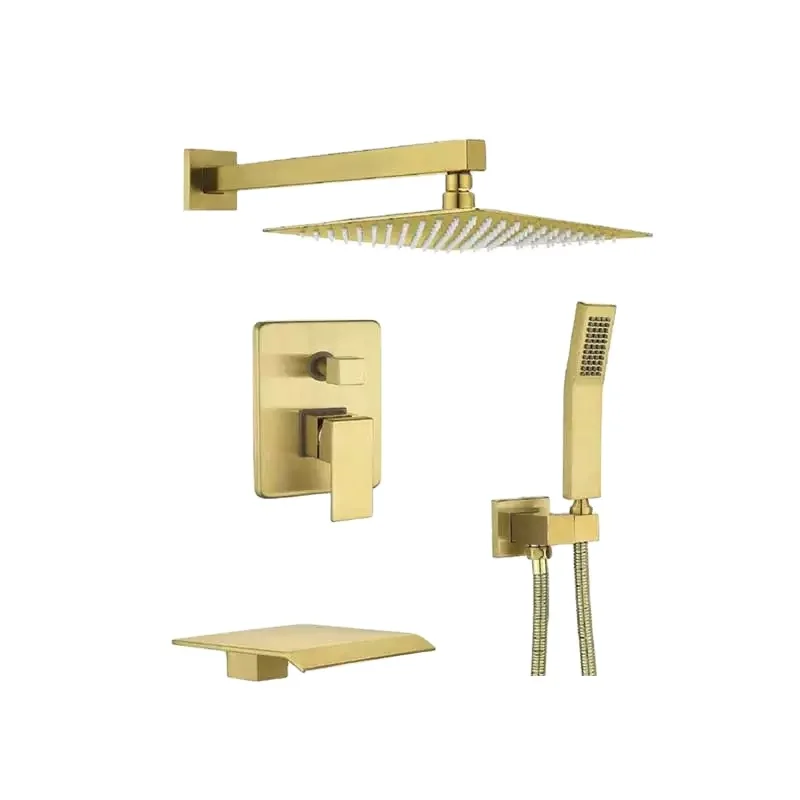 

Aida Brushed Gold Bathroom Tap Shower SUS 304 Shower Faucet Mixer Set With Bathtub Spout Bathroom Bath Shower
