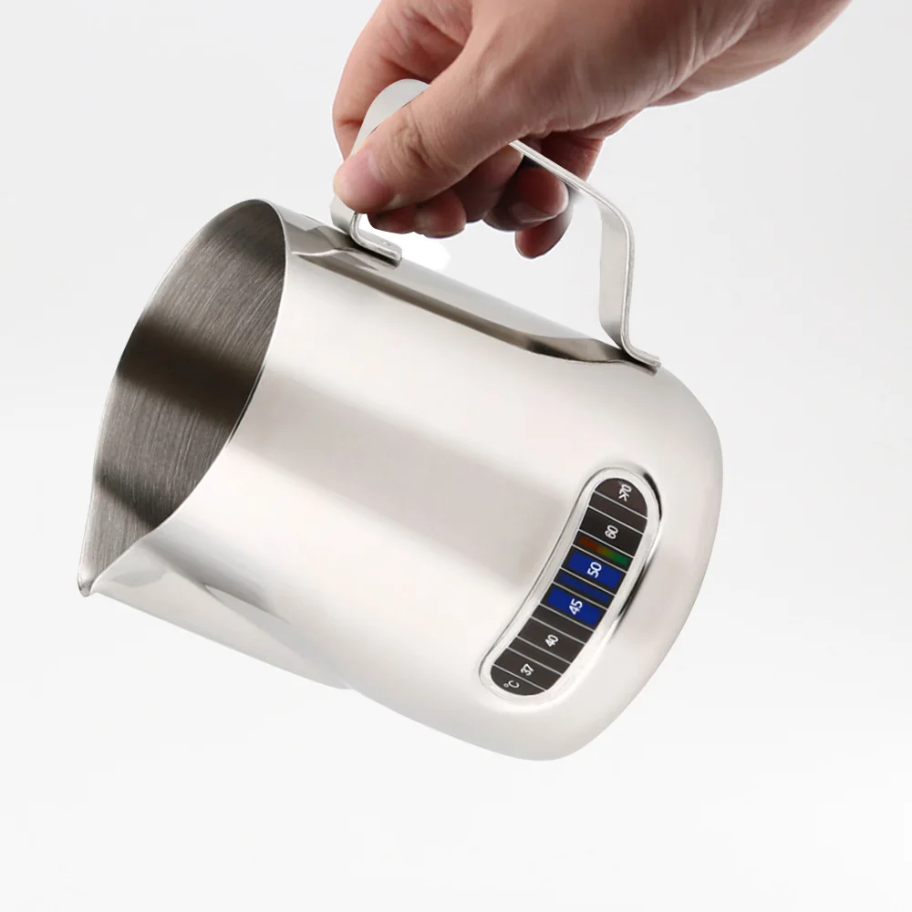 High Quality Espresso Coffee Pitcher Stainless Steel Milk Jug with thermometer, Sliver
High Quality Espresso Coffee Pitcher Stainless Steel Milk Jug with thermometer, Sliver