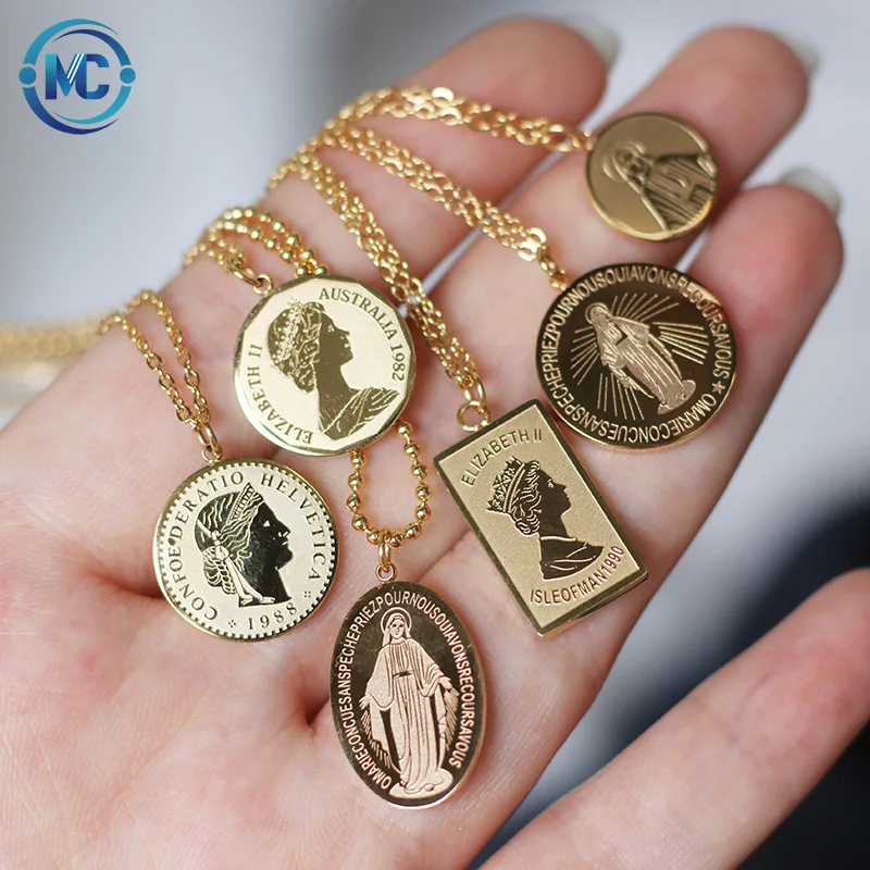 2021 Classic Design 18K Gold Plated Necklace Stainless Steel Jewelry Virgin Mary Elizabeth Coin Pendant Necklace, As the picture
2021 Classic Design 18K Gold Plated Necklace Stainless Steel Jewelry Virgin Mary Elizabeth Coin Pendant Necklace, As the picture