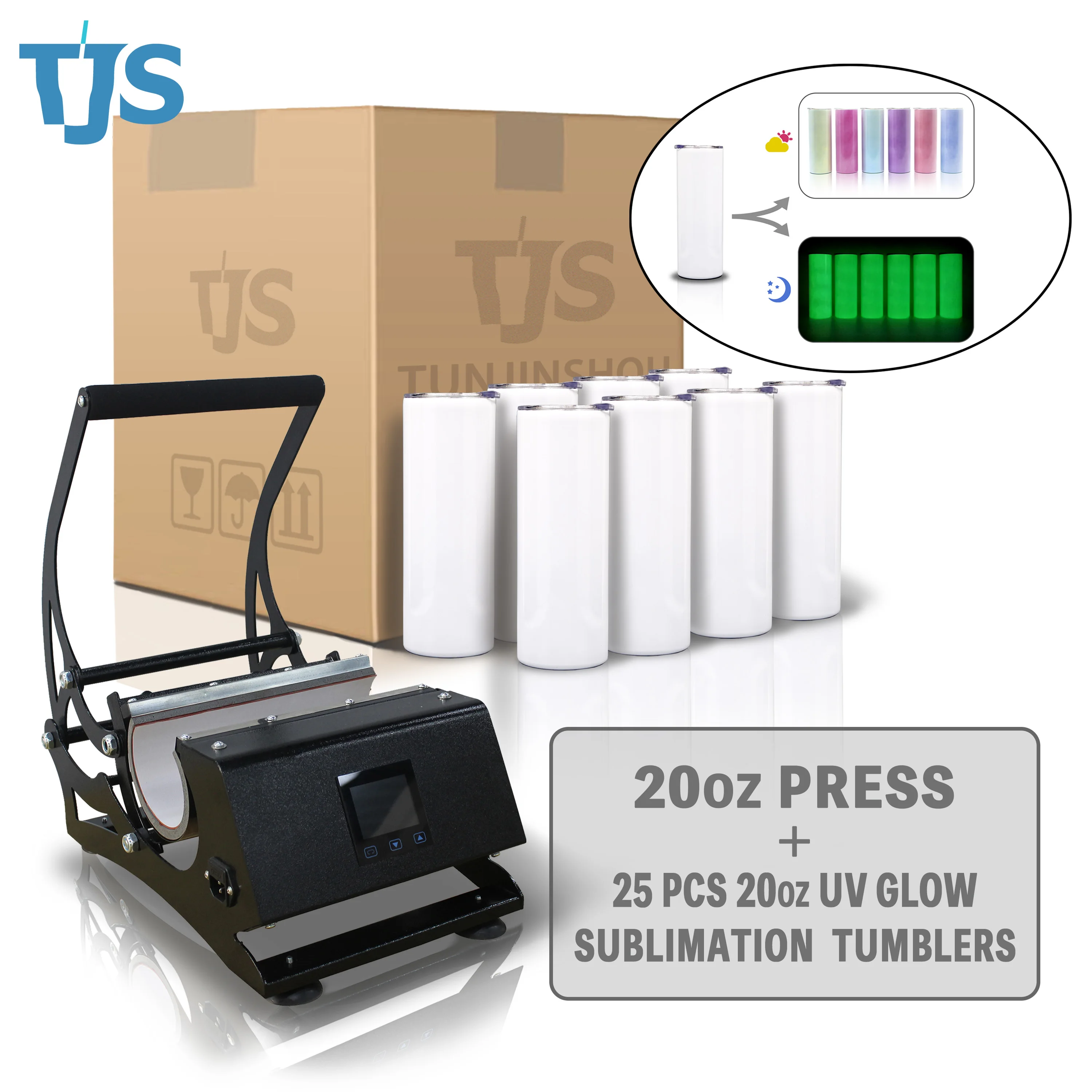 TJS promotion 25 pcs glow in the dark sublimation tumblers with tumbler heat press 20oz free sea shipping cost
TJS promotion 25 pcs glow in the dark sublimation tumblers with tumbler heat press 20oz free sea shipping cost
