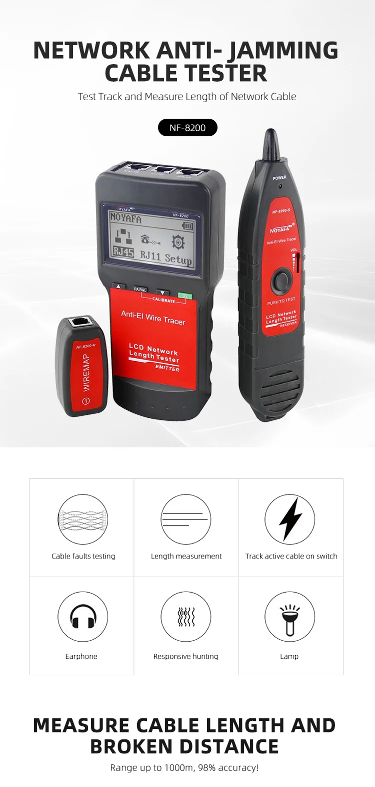 Noyafa Nf Lcd Lan Network Cable Tester Wire Tracer Cable Fault