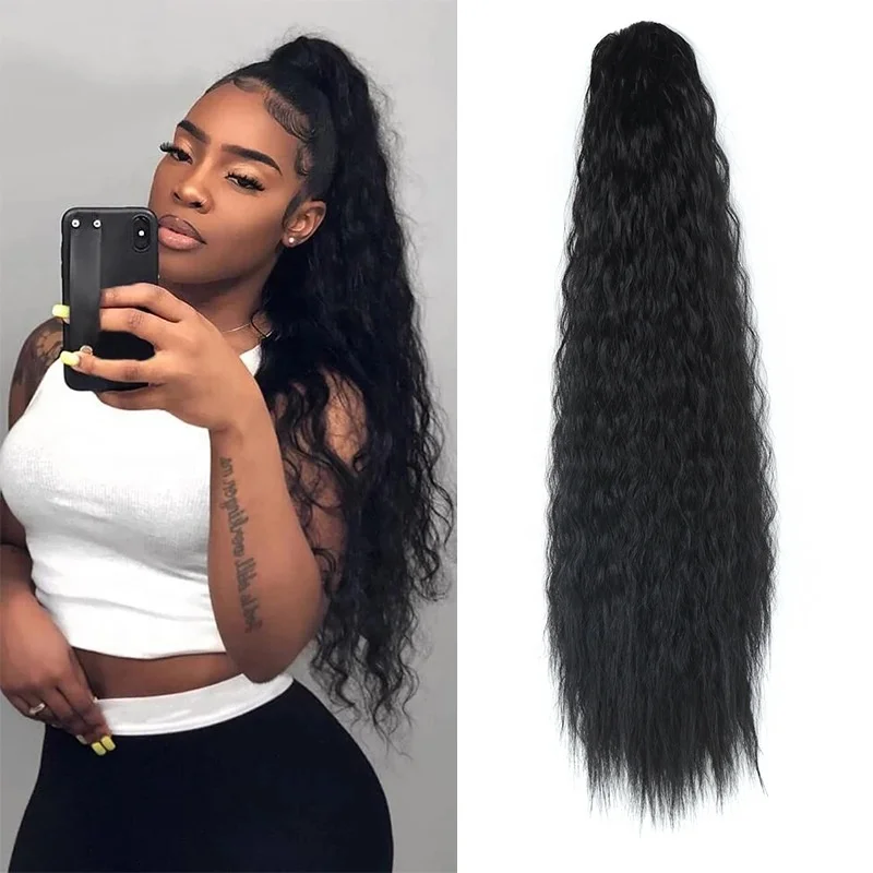 

Wholesale 22" Natural Kinky Curly Hair Synthetic Instant Ponytail Hair Extension Afro Puff Drawstring Ponytail For Black Women