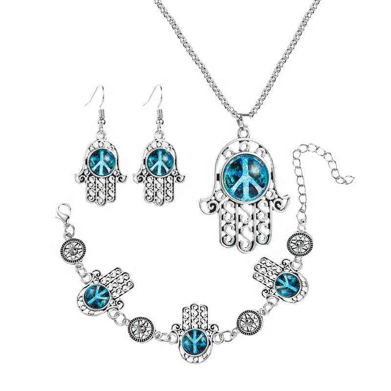 Fashion Women Blue Crystal Necklace Earrings Bracelet Sets Rhinestone Protective Hand of Palm Jewelry Set
Fashion Women Blue Crystal Necklace Earrings Bracelet Sets Rhinestone Protective Hand of Palm Jewelry Set