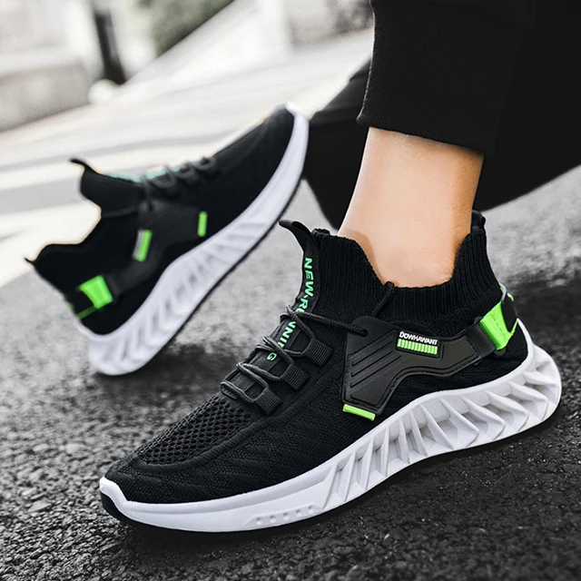 

Summer Mesh Men's Casual Shoes Breathable Male Mesh Running Shoes Tenis Masculino Sport Shoes Slip-on Sneakers, Black/white/khaki