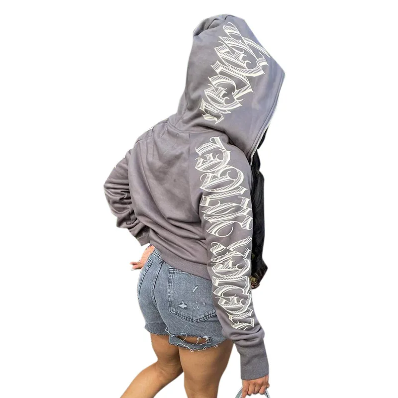 Gothic Letters Print Hooded Sweatshirt Women Long Sleeve Zipper Up Fall Clothes Streetwear Fashion Front Pocket Hoodies Jacket
Gothic Letters Print Hooded Sweatshirt Women Long Sleeve Zipper Up Fall Clothes Streetwear Fashion Front Pocket Hoodies Jacket