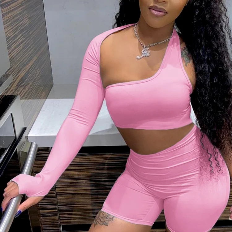 Sexy high-waist motorcycle shorts set irregular one-shoulder navel sexy hollow sports long-sleeved shorts ladies two-piece suit
Sexy high-waist motorcycle shorts set irregular one-shoulder navel sexy hollow sports long-sleeved shorts ladies two-piece suit